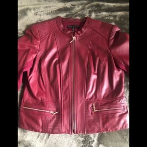EUC White House Black Market size Medium Burgundy faux leather moto jacket